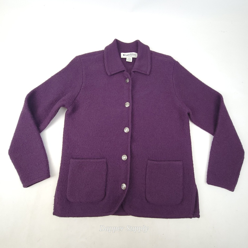 Appleseed's 100%‎ Wool Sweater Jacket PS Purple Button Front Pockets Petite Sz